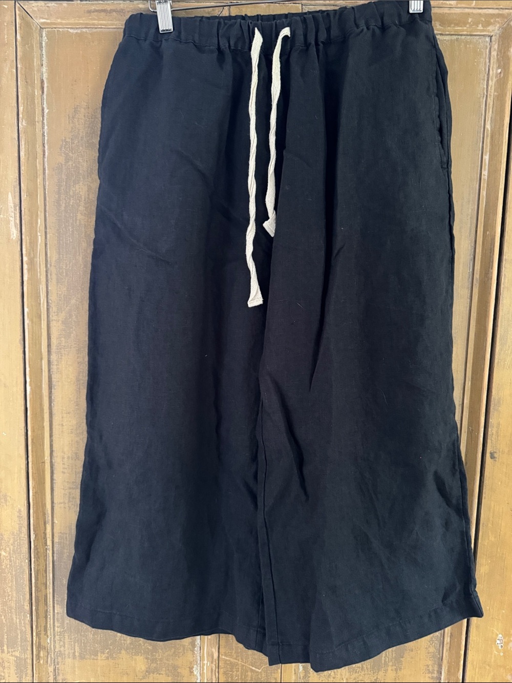 Zolena (goats on a roof) Black linen Drawstring Pants